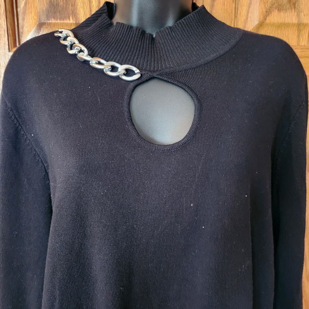 Elegant Black Sweater with Chain Detail